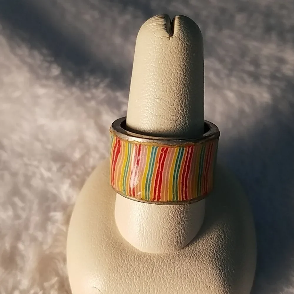 Multicolored Striped Thick Band Ring
